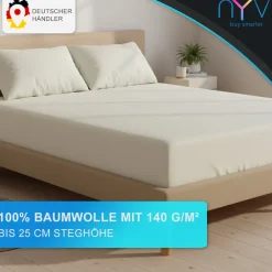 Edel Jersey Spannbettlaken Deluxe für Matratzen bis 25 cm Steghöhe - 100% Baumwolle supergekämmt, 140g/m², Rundumgummizug Farbe:Schwarz;Größe: (2er Set) ^ NYVI