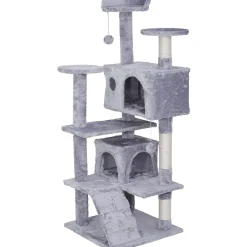 NYVI Katzen Kratzbaum Luzifer 134 cm - Deluxe Katzenbaum mit Katzenhöhlen, Plattformen, Katzenspielzeug und Sisal Kratzsäule Grau New