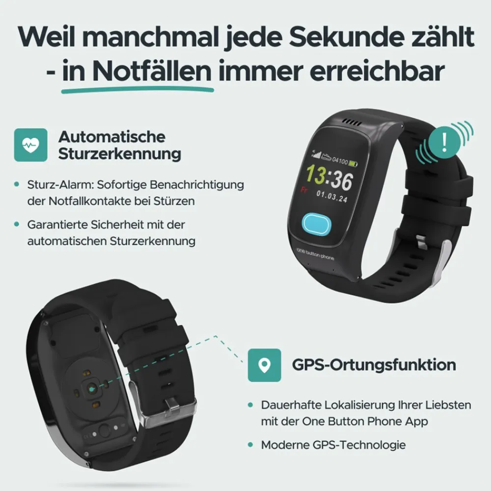 One Button Phone Notrufuhr Modell 2024 Schwarz Discount