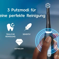 Oral-B iO Series 3 Zahnbürste (Magnetische iO-Technologie mit sanften Mikrovibrationen, intelligente Andruckkontrolle, 3 Putzprogramme, gelbes Licht signalisiert Bürstenkopfwechsel, Timer, Reiseetui, Matt Black) Online
