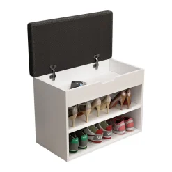 -Store Schuhbank Titus Weiß, 60 x 45 cm, Schuhregal mit Sitz, Klappdeckel, Fächer ^ Oskar Hot