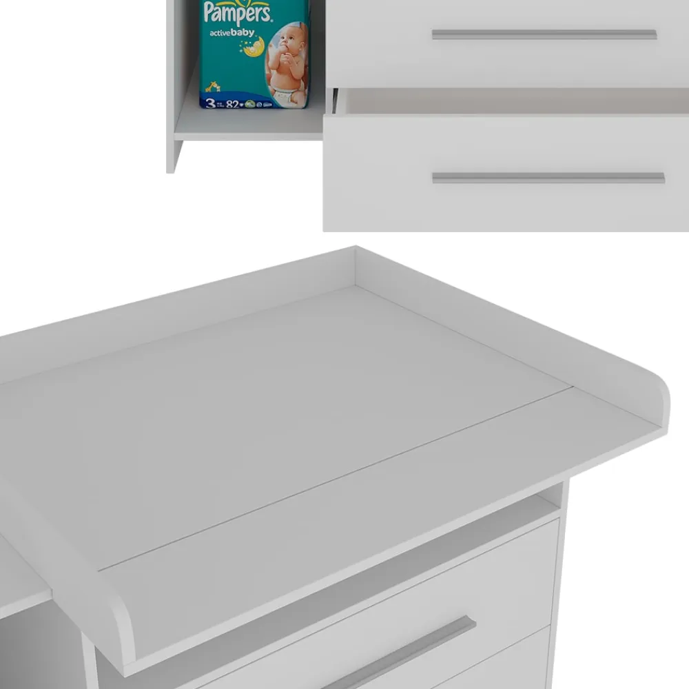 -Store Wickeltisch Paula, 110 x 94 cm, Weiß, Wickelkommode mit Wickelaufsatz ^ Oskar Online
