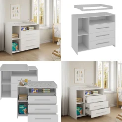 -Store Wickeltisch Paula, 110 x 94 cm, Weiß, Wickelkommode mit Wickelaufsatz ^ Oskar Online
