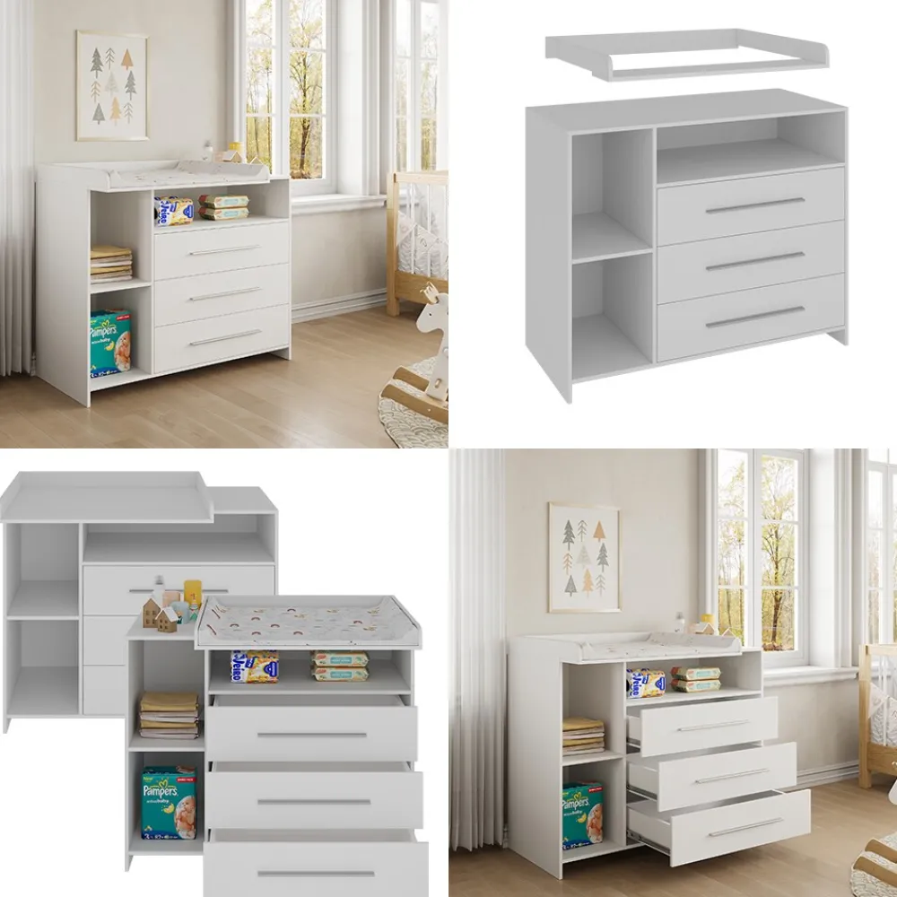 -Store Wickeltisch Paula, 110 x 94 cm, Weiß, Wickelkommode mit Wickelaufsatz ^ Oskar Online