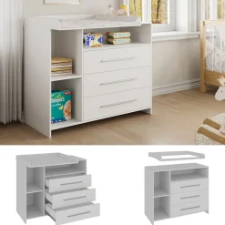 -Store Wickeltisch Paula, 110 x 94 cm, Weiß, Wickelkommode mit Wickelaufsatz ^ Oskar Online
