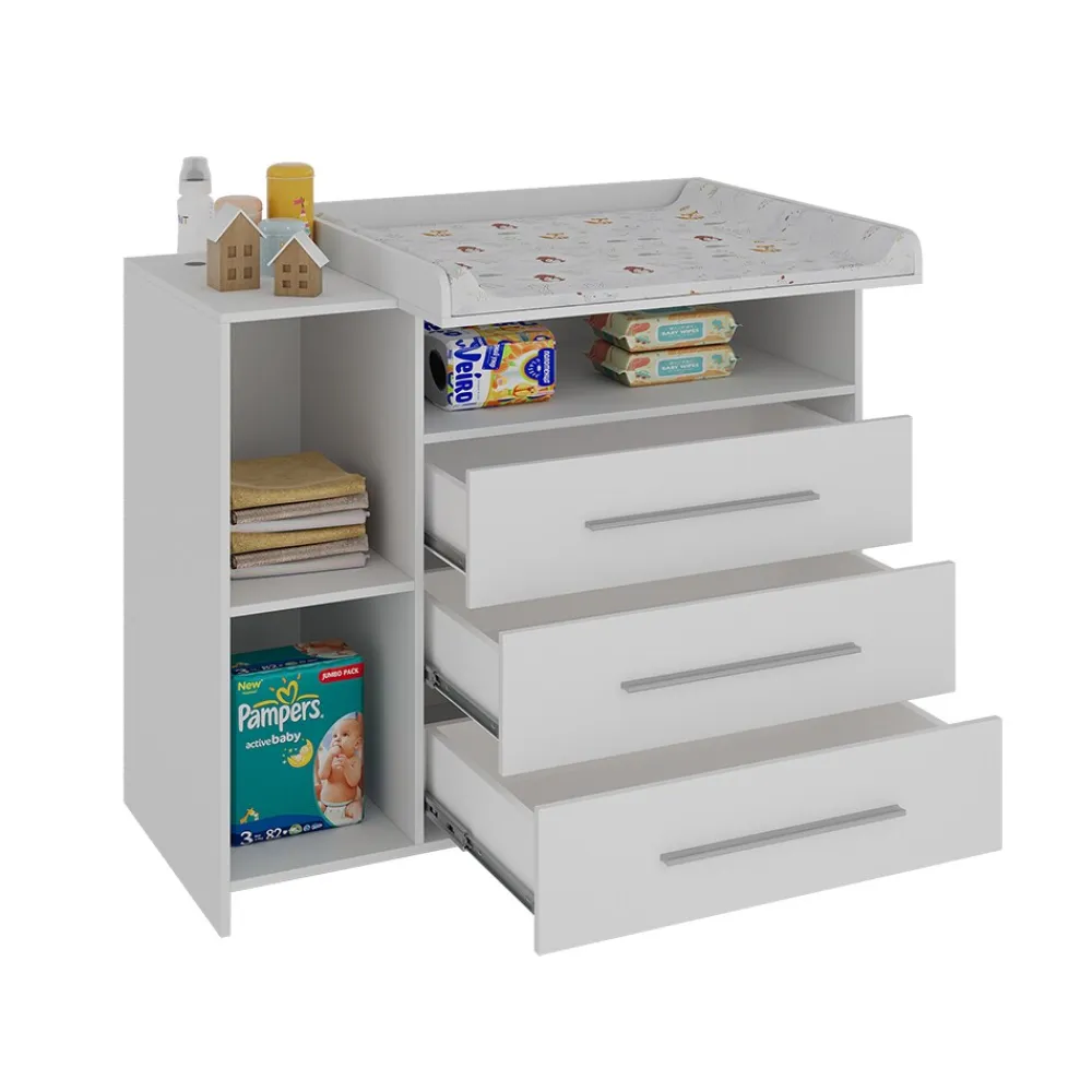 -Store Wickeltisch Paula, 110 x 94 cm, Weiß, Wickelkommode mit Wickelaufsatz ^ Oskar Online