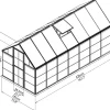 Gewächshaus Hybrid Silver + 4x Schwerlastregal und Gewächshaus-Clips in cm 430x185x209 (LxBxH) ^ PALRAM Discount