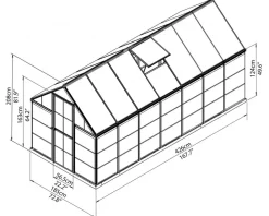 Gewächshaus Hybrid Silver + 4x Schwerlastregal und Gewächshaus-Clips in cm 430x185x209 (LxBxH) ^ PALRAM Discount