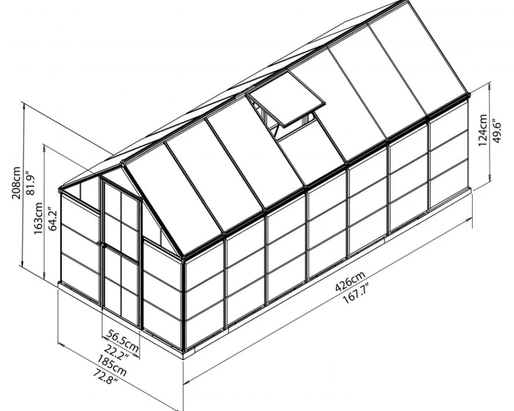 Gewächshaus Hybrid Silver + 4x Schwerlastregal und Gewächshaus-Clips in cm 430x185x209 (LxBxH) ^ PALRAM Discount
