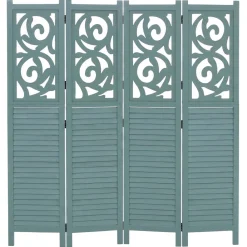 MCW Paravent T568, Raumteiler Trennwand Sichtschutz Raumtrennung, Ornamente klappbar Paulownia Holz 170x160cm ~ grün Discount