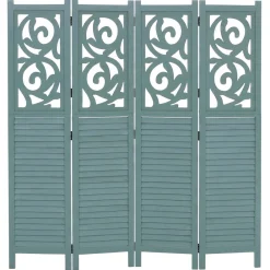 MCW Paravent T568, Raumteiler Trennwand Sichtschutz Raumtrennung, Ornamente klappbar Paulownia Holz 170x160cm ~ grün Discount