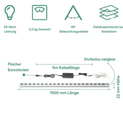 Wall Spot 150cm, Abstrahlwinkel 45°, LED Wachstumslampe, Grow Light für Zimmerpflanzen und Grünpflanzen, Fassaden- und Wandbegrünung ^ Parus by Venso Discount