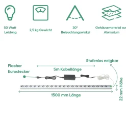 Wall Spot 150cm, Abstrahlwinkel 30°, LED Wachstumslampe, Grow Light für Zimmerpflanzen und Grünpflanzen, Fassaden- und Wandbegrünung ^ Parus by Venso