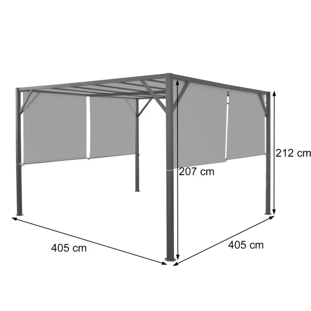 Pergola Beja, Garten Pavillon Terrassenüberdachung, stabiles 6cm-Stahl-Gestell + Schiebedach türkis-blau~ 4x4m ^ MCW New