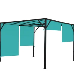 Pergola Beja, Garten Pavillon Terrassenüberdachung, stabiles 6cm-Stahl-Gestell + Schiebedach türkis-blau~ 4x4m ^ MCW New