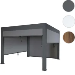 Pergola -L46 mit Seitenwand, Gartenpavillon Lamellen-Pavillon Rollo, 10cm-Alu-Gestell, sturmfest 3x4m ~ anthrazit ^ MCW New