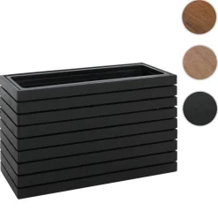 Pflanzkasten -L21, Pflanzkübel Blumentopf Hochbeet, eckig 41x63x23cm Outdoor Akazie Holz MVG-zertifiziert ~ schwarz ^ MCW Discount