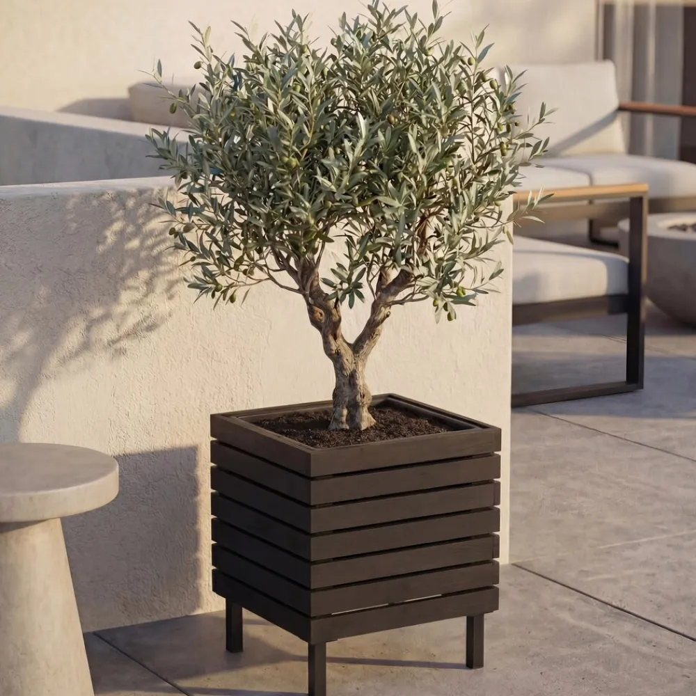 MCW Pflanzkasten -P84, Blumenkasten quadratisch Outdoor Stahl Akazie 43x33x33cm MVG-zertifiziert ~ schwarz Online