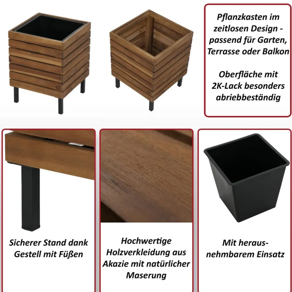 MCW Pflanzkasten -P84, Blumenkasten quadratisch Outdoor Stahl Akazie 43x33x33cm MVG-zertifiziert ~ schwarz Online