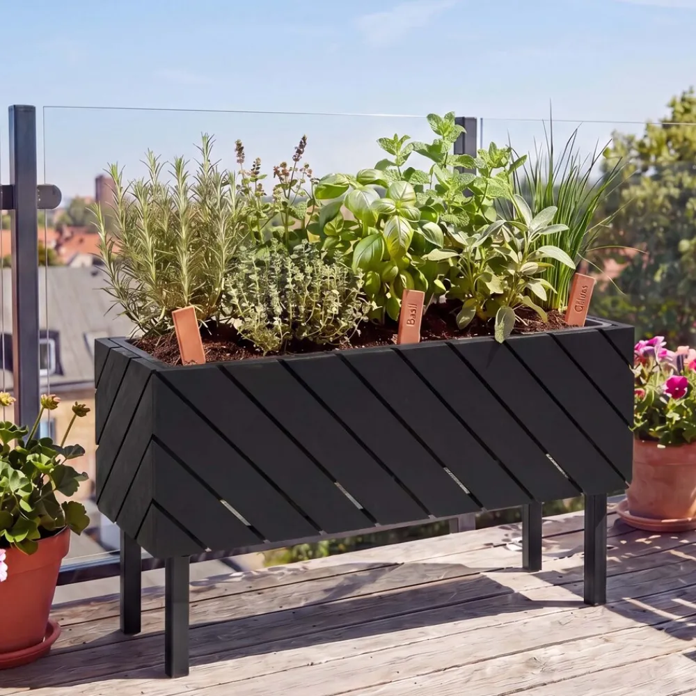MCW Pflanzkasten MVG-P87, Blumen-/Pflanzkübel Blumenkasten, In-/Outdoor Akazie Holz MVG-zertifiziert 36x62x22cm ~ schwarz Discount