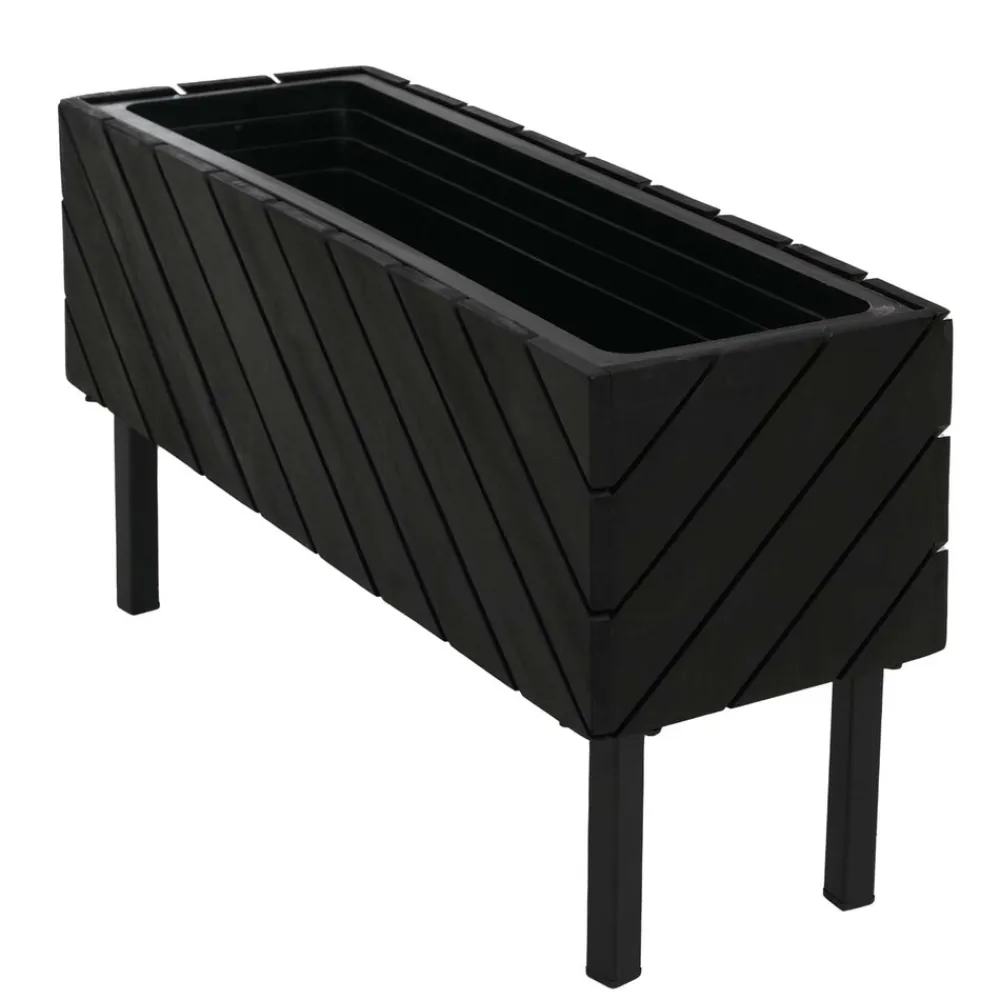 MCW Pflanzkasten MVG-P87, Blumen-/Pflanzkübel Blumenkasten, In-/Outdoor Akazie Holz MVG-zertifiziert 36x62x22cm ~ schwarz Discount