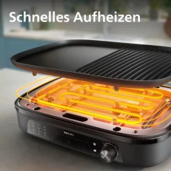 HD6210/95 Tischgrill (2400 Watt, Aluminiumlegierung, Grillfläche: 1250 cm2, Fettauffangschale) ^ Philips New