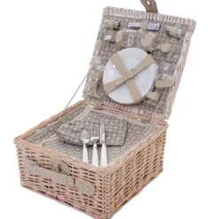 Picknicktasche für 4 Personen, Picknickkorb-Set + Kühlfach, Porzellan Glas Edelstahl, beige ^ MCW Sale