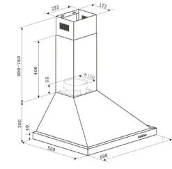 Kaminabzugshaube 6090-2H - 60cm, Edelstahl, Wandesse, Dunstabzugshaube ^ PKM New