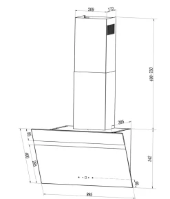 PKM Kopffreihaube S20-90ABTH - 90cm, schwarz, Glas, Touch-Control, Schräghaube Outlet