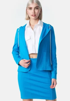 PM SELECTED Damen Kurzblazer Sportliches Sakko Business Hoodie Blazer mit Kapuze - Reverskragen & Zugband PM21 Blau New