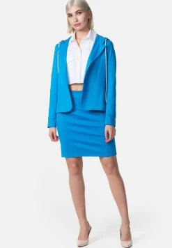 PM SELECTED Damen Kurzblazer Sportliches Sakko Business Hoodie Blazer mit Kapuze - Reverskragen & Zugband PM21 Blau New