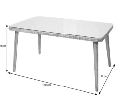 MCW Poly-Rattan Esstisch -H65, Garten-/Lounge-Tisch, Stahl + Akazie halbrundes Poly-Rattan MVG 150x90cm ~ grau Discount