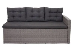 Poly-Rattan-Garnitur -A29, Gartengarnitur Sitzgruppe Lounge-Esstisch-Set Sofa ~ grau, Kissen grau + Bank ^ MCW Sale