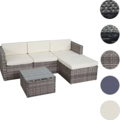 Poly-Rattan-Garnitur -D28, Gartengarnitur Sofa Set ~ grau, Polster creme ohne Deko-Kissen/Abdeckung ^ MCW New