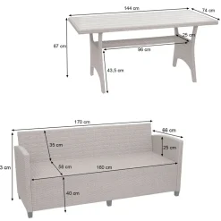 MCW Poly-Rattan Garnitur -E95, Garten-/Lounge-Set Sofa Sitzgruppe, Tischplatte WPC Spun Poly halbrundes Rattan grau Outlet