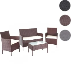 MCW Poly-Rattan Garten-Garnitur -D82, Sitzgruppe Lounge-Set ~ braun-meliert mit Kissen creme Online