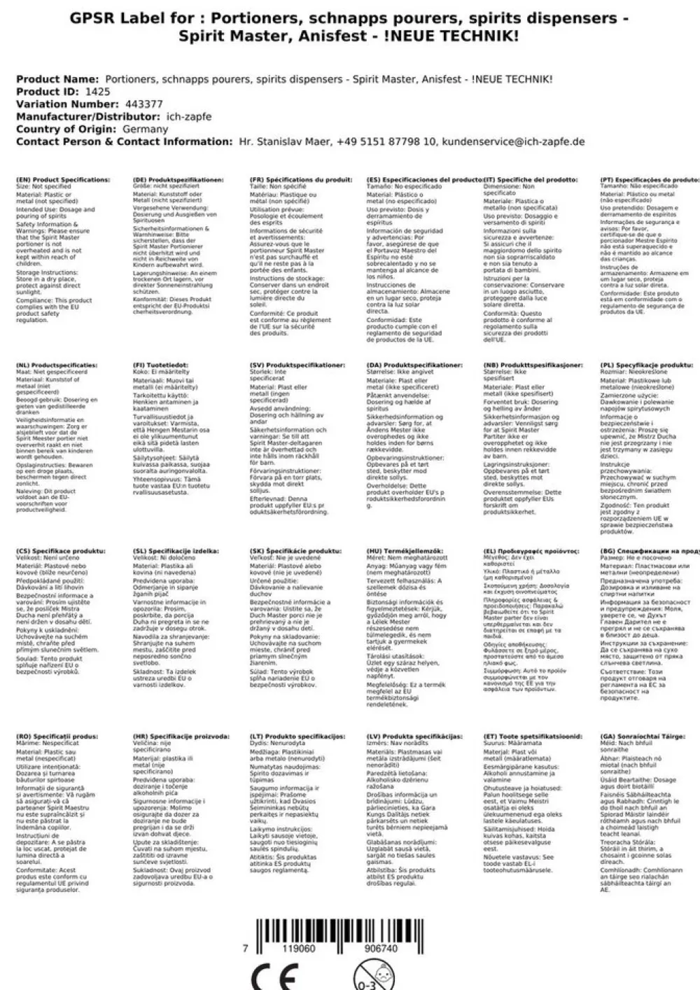 Portionierer, Schnapsausgießer - Spirit Master, Anisfest - !NEUE TECHNIK!, 40 ml ^ ich-zapfe