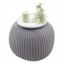 Pouf -E16, Strickhocker Sitzhocker Strickpouf, Strickoptik 40x50cm ~ grau ^ MCW
