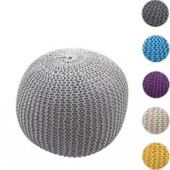 Pouf -E16, Strickhocker Sitzhocker Strickpouf, Strickoptik 40x50cm ~ grau ^ MCW