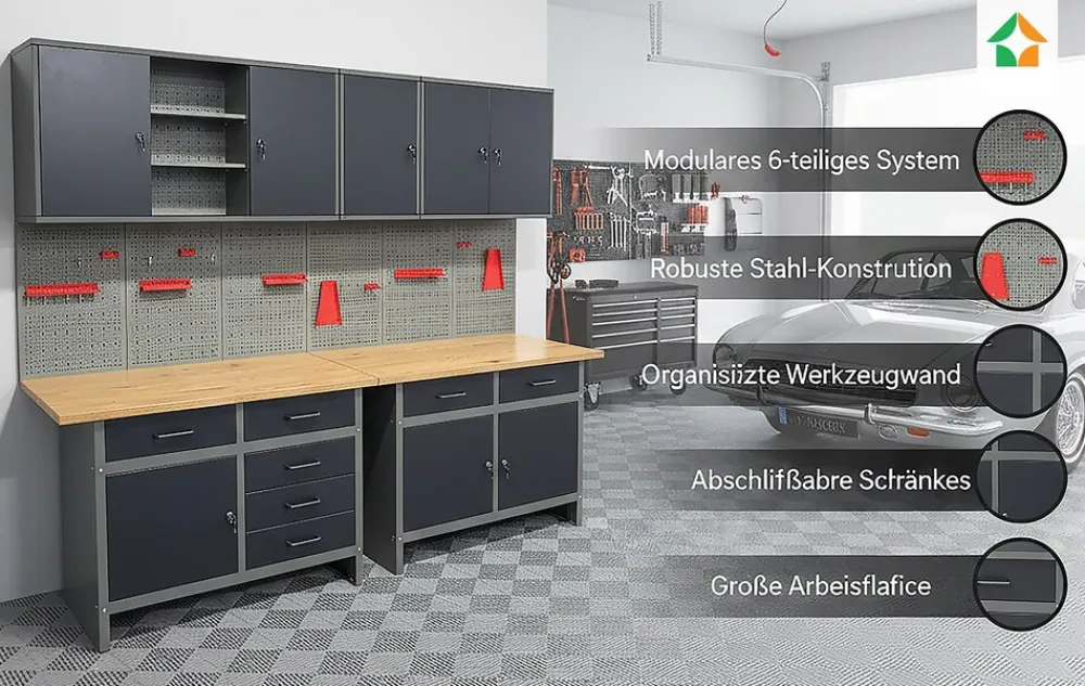 Prestige Works Werkstattwand Werkstatt Set Metall 240cm Werkbank Werkzeugschrank New