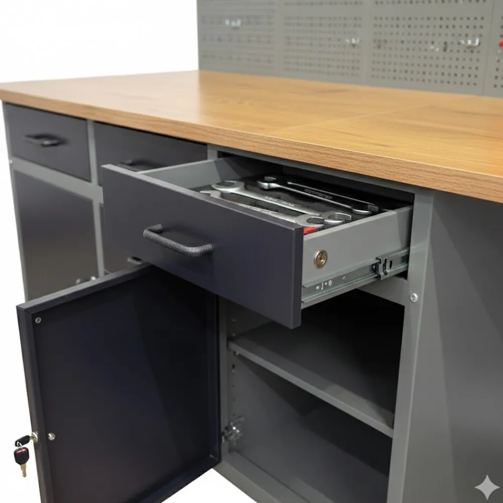 Prestige Works Werkstattwand Werkstatt Set Metall 240cm Werkbank Werkzeugschrank New