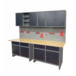 Prestige Works Werkstattwand Werkstatt Set Metall 240cm Werkbank Werkzeugschrank New
