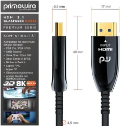 - HDMI Kabel 2.1 Glasfaser, 8K 120Hz, 4k 240Hz, optisches Kabel, HDR10+ 3D eARC CEC, HDCP 2.3 HDMI Kabel Ultra High Speed, Glasfaserkabel - 30m ^ Primewire