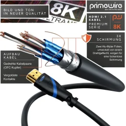 8k HDMI Kabel 2.1 - 8K @ 120Hz 4K @ 240Hz mit DSC, 48 Gbit/s, HDMI 2.0a 2.0b, 3D, Highspeed Ethernet, HDTV UHD II, HDR-10+ eARC VRR - 0,5 m ^ Primewire