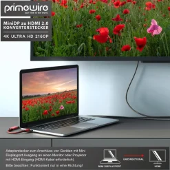 4k Mini Displayport zu Hdmi 2.0 Adapter - mini DP Kabel - 4k@60Hz - Thunderbolt 1 - 2 - Audio und Video ^ Primewire Hot