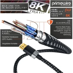 - 3m High Speed 8K HDMI Kabel 2.1 Ethernet ARC 3D 4K Ultra HD 7680x4320 @ 120 Hz PS4 360 TV OLED PC Laptop Beamer Monitor - Schwarz/Silber ^ Primewire