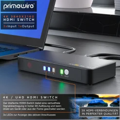 3-Port 4k HDMI Switch mit Fernbedienung 3x HDMI Eingänge / 3D + CEC / 2160p 30Hz ^ Primewire Online