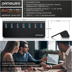 Primewire USB 3.2 Gen2 Hub, 7 Port Aktiver Verteiler mit Netzteil, 10 Gbit/s New
