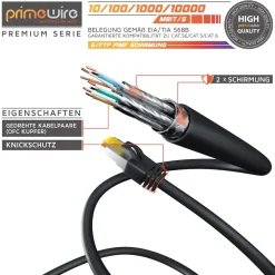 5x LAN-Kabel CAT.7, RJ-45 (Ethernet), Gigabit Ethernet S/FTP Netzwerkkabel, 10000 Mbit/s, Patchkabel - 0,5m ^ Primewire