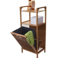 Regal mit Wäschekorb -B94, Wäschebox Wäschesammler Wäschebehälter Standregal Aufbewahrung, Bambus 95x40x30cm 28l ^ MCW Online